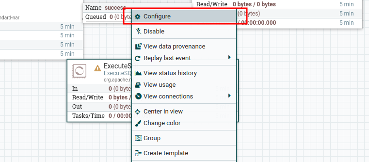 Opening the ExecuteSQL processor configuration