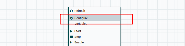 Right-clicking the canvas to open Configure